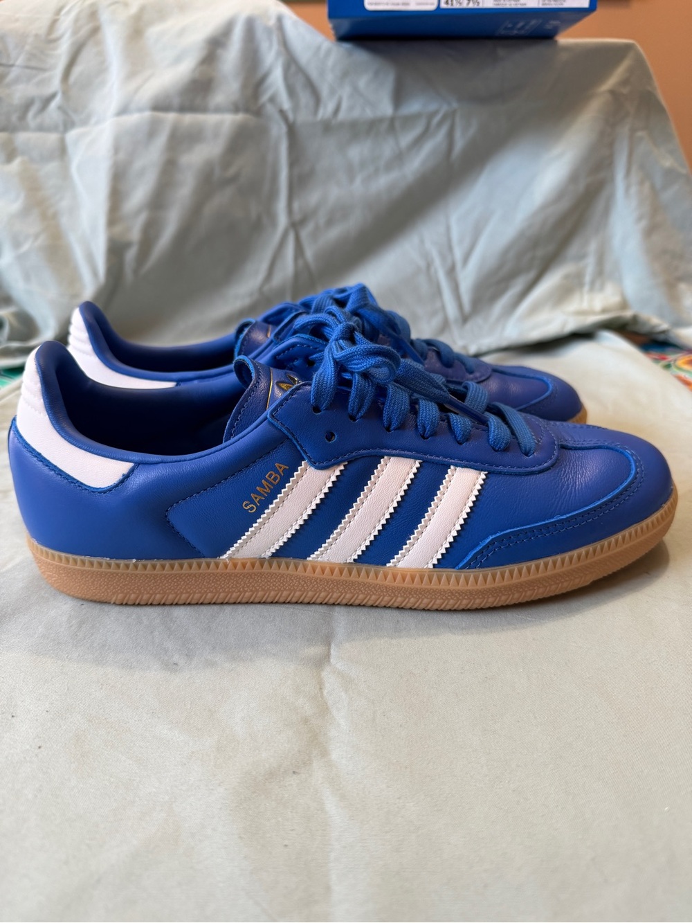 adidas Samba Blue Leather Sneakers with White Stripes